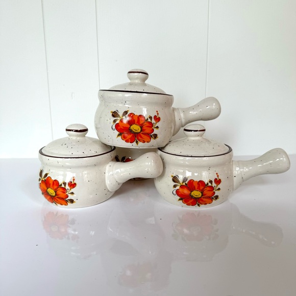 Set of 4 Retro Floral French Onion Soup Bowls Japan - Picture 10 of 13